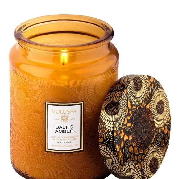Anthropologie NIB Voluspa Japonica Baltic Amber Glass Jar Candle​ 16 Ounces - Picture 4 of 8